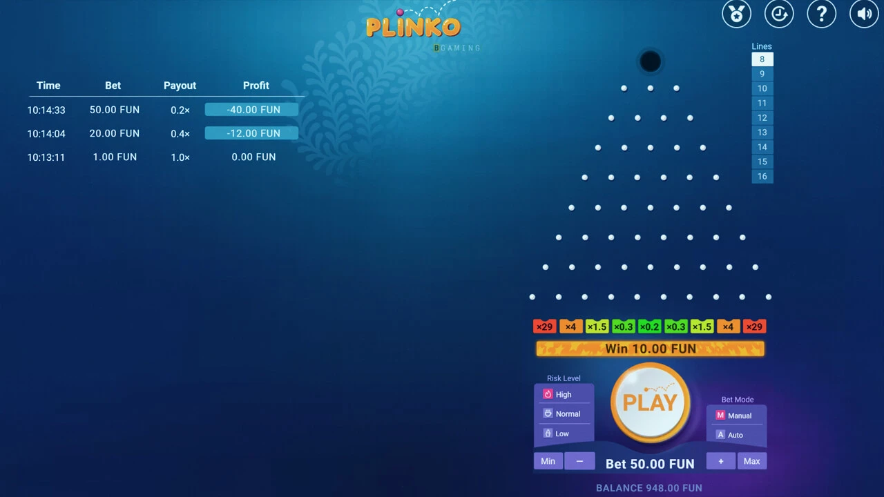 Plinko-Spiels im Casino